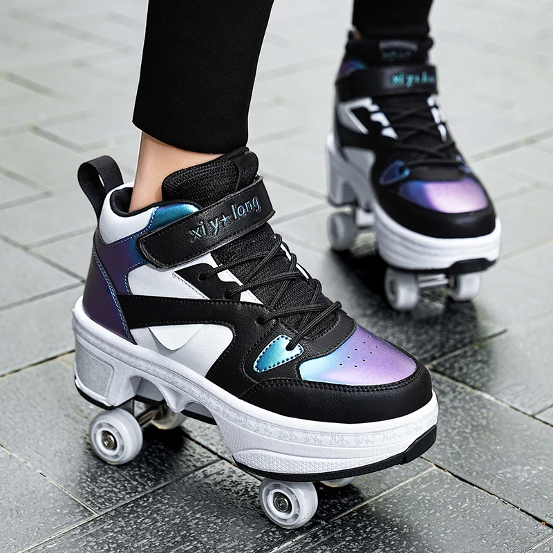 Men'S Shoes - 新しい子供用スポーツローラーブレード、変形可能な靴、4輪ローラーブレード、大人用、学生用、変形可能な車輪