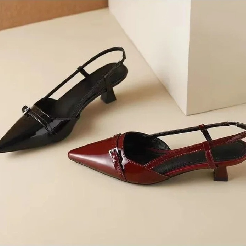 Sandals - 女性サンダルファッション尖ったローヒールシングルシューズ品質の革サンダル 2026 夏の女性のハイヒールサンダル Sandalias Mujer