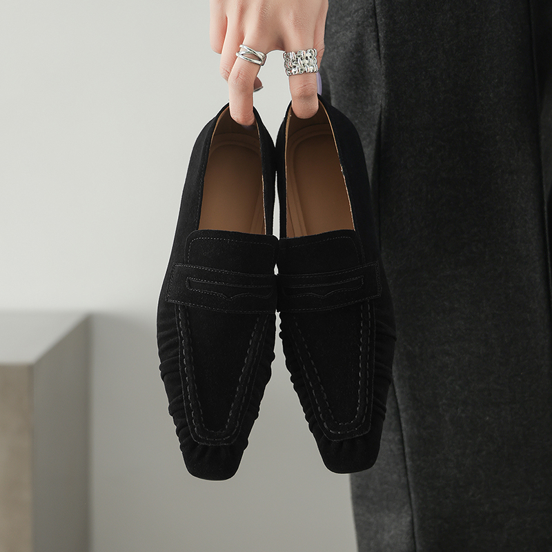 春の本革女性パンプスファッションプリーツスクエアトゥシューズ - Heels のレビューと価格